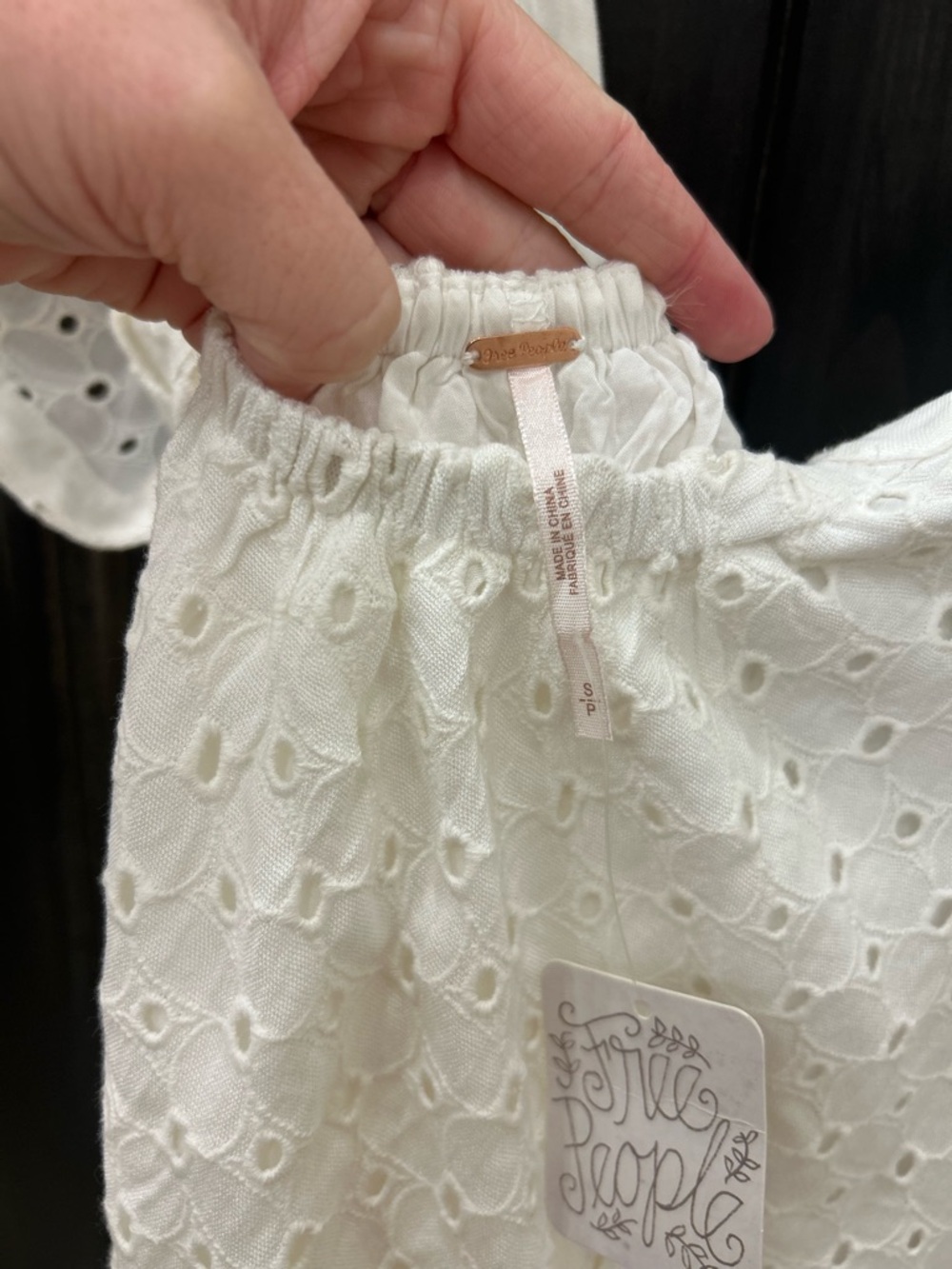 Free People Janie Eyelet Mini Dress boho oversized peasant summer feminine bride - Picture 6 of 9